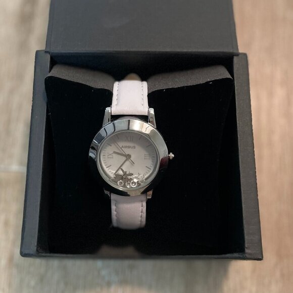 Airbus Exclusive Womens Watch Stainless Steel White Leather Strap